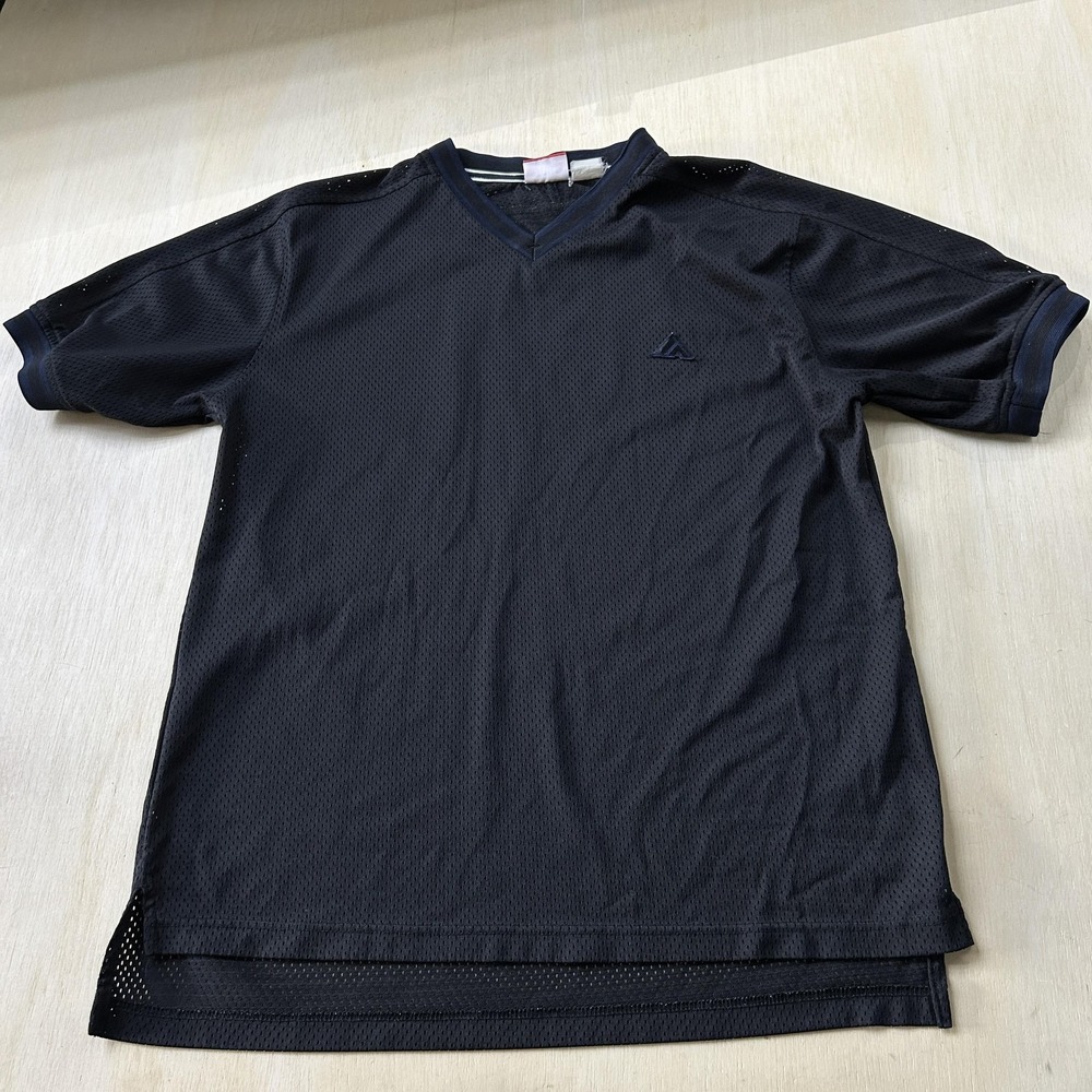 Vintage Mesh Shirt Mens Large Black Short Sleeve Jersey V-Neck Athletic Top